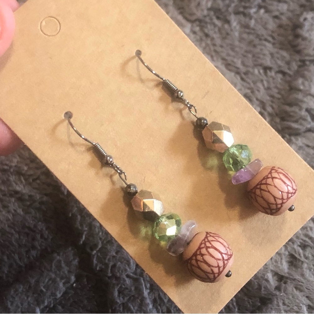 Handcrafted genuine stone elegant dangle earrings